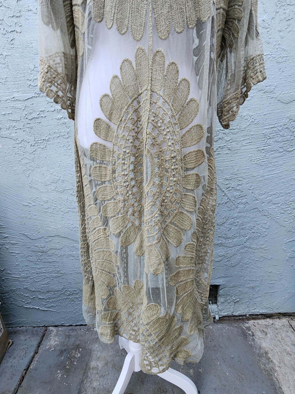 Rebellion Again Olive Green Lace Mesh Duster Kimono Cardigan Boho L - Picture 8 of 10